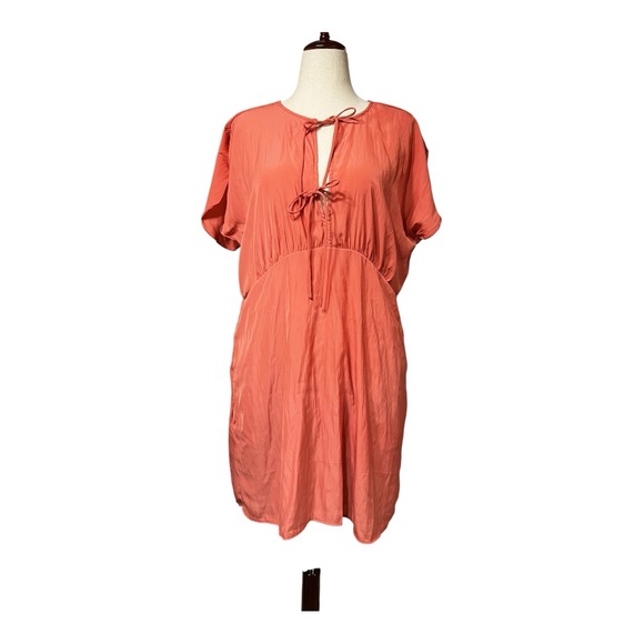 NWT Women's Tie- Front Flutter Short Sleeve Pink Mini A-Line Dress XL - Picture 4 of 12